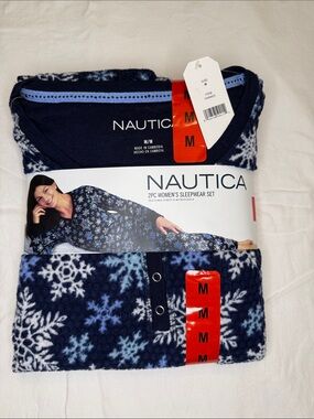 Nautica Navy Blue & White Snowflake 2pc Women's Sleepwear Set